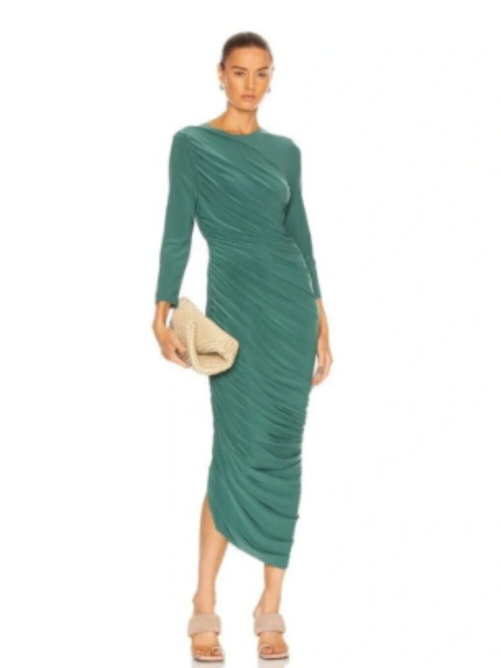 Norma Kamali Long Sleeve Diana Dress Gown in Mountain Green Sz M